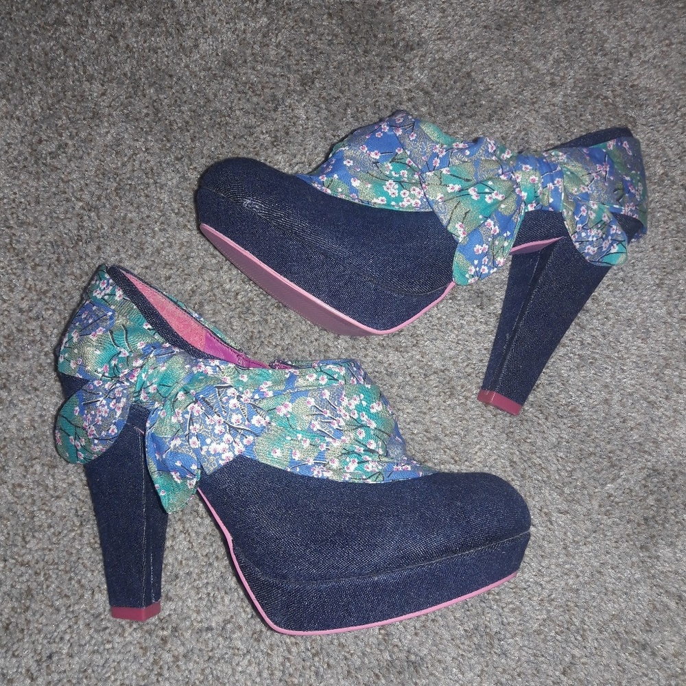 Ruby Shoo Cherry Blossom Denim Bow Heel Bootie 8
